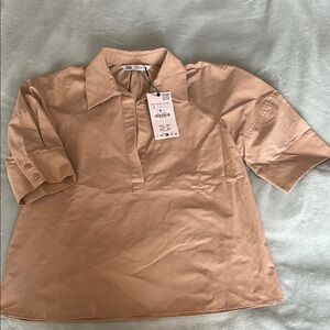 Zara Tan Short Sleeve Blouse